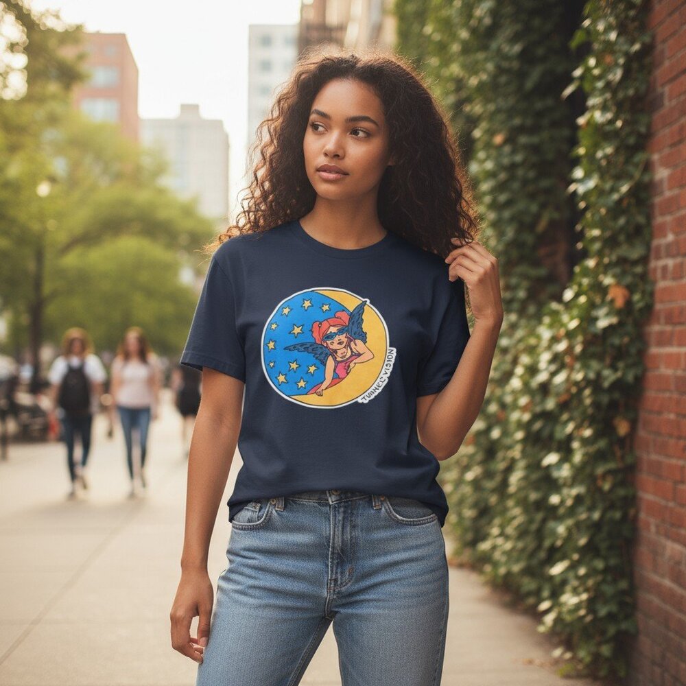 Tunnel Vision L Navy Celestial Angel Graphic Y2K Grunge Fairycore T-Shirt Top